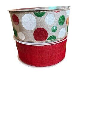 Wired Jumbo Ribbon Set 2.5" x 80 Ft - Solid Red & Festive Polka Dot Patterns For